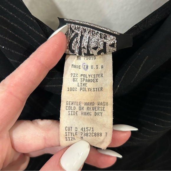 Vintage City Triangles Classy Scoop Neck Midi Shimmer Sparkle Black Dress Medium - Picture 5 of 8